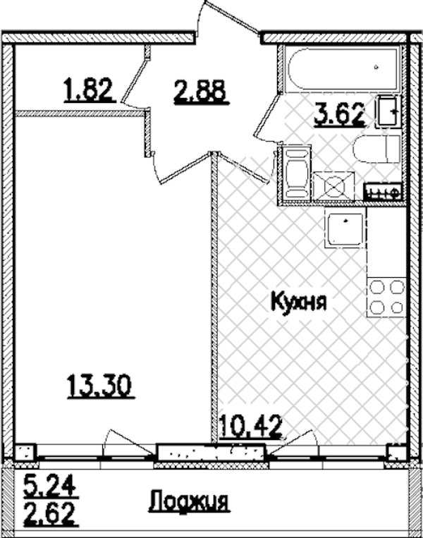 1-комнатная квартира 34.66 м², 3/9 эт., ЖК «Кинопарк»