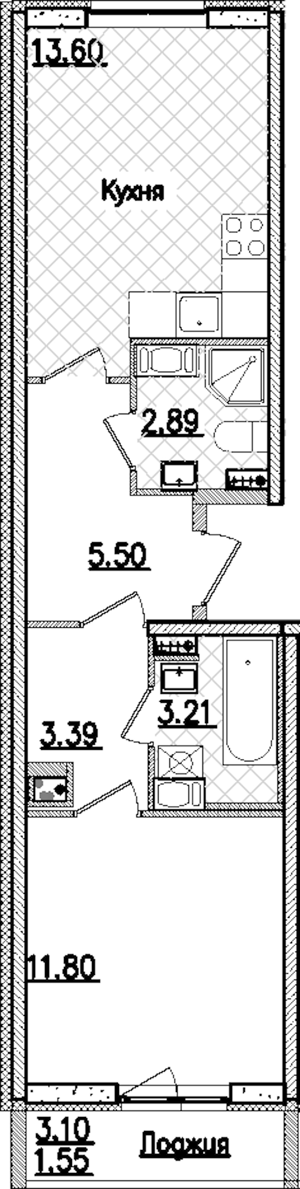 1-комнатная квартира 41.94 м², 3/9 эт., ЖК «Кинопарк»