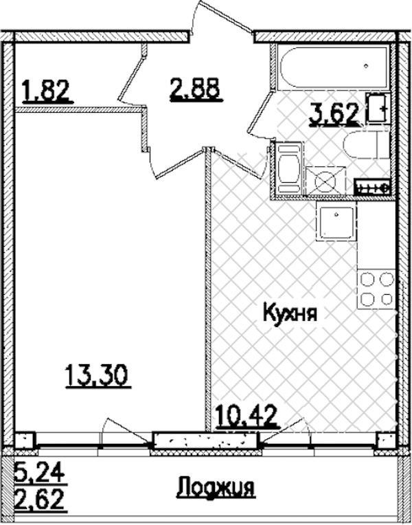 1-комнатная квартира 34.66 м², 9/9 эт., ЖК «Кинопарк»