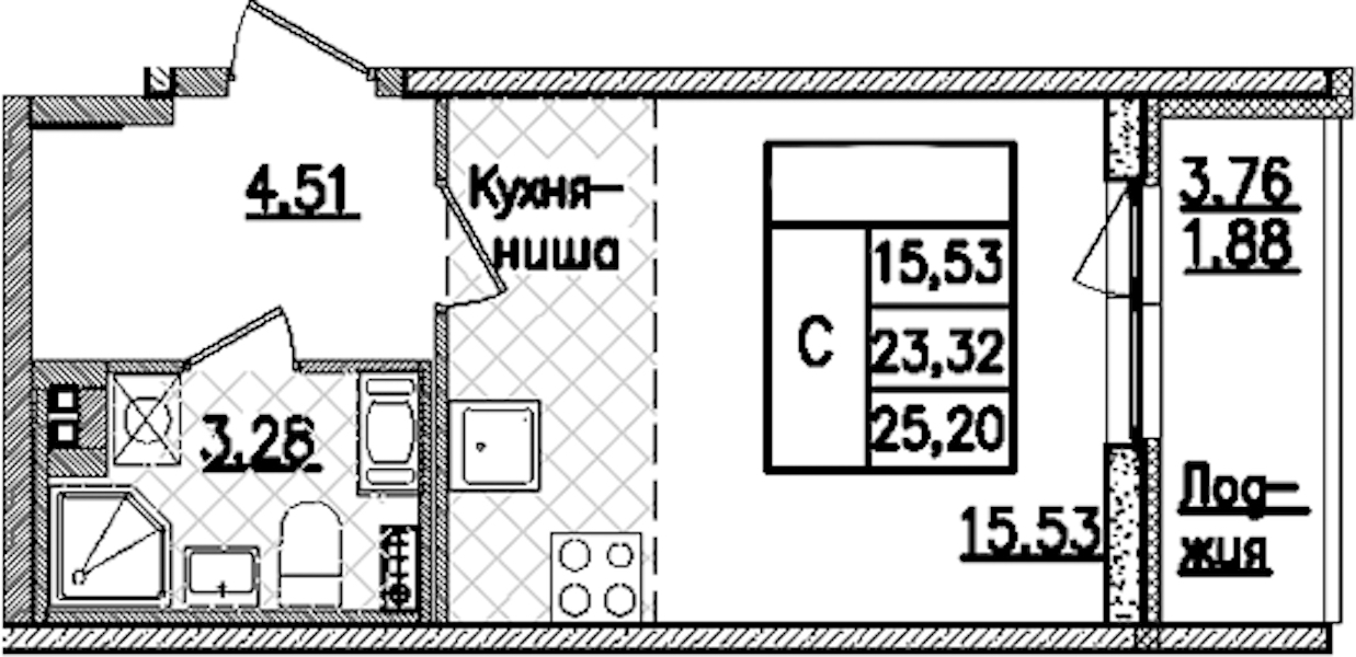 Квартира студия 25.2 м², 3/9 эт., ЖК «Кинопарк»