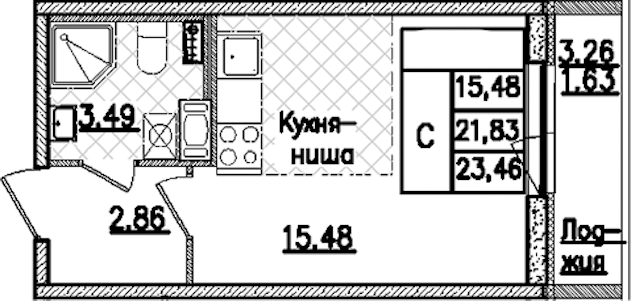 Квартира студия 23.46 м², 5/9 эт., ЖК «Кинопарк»