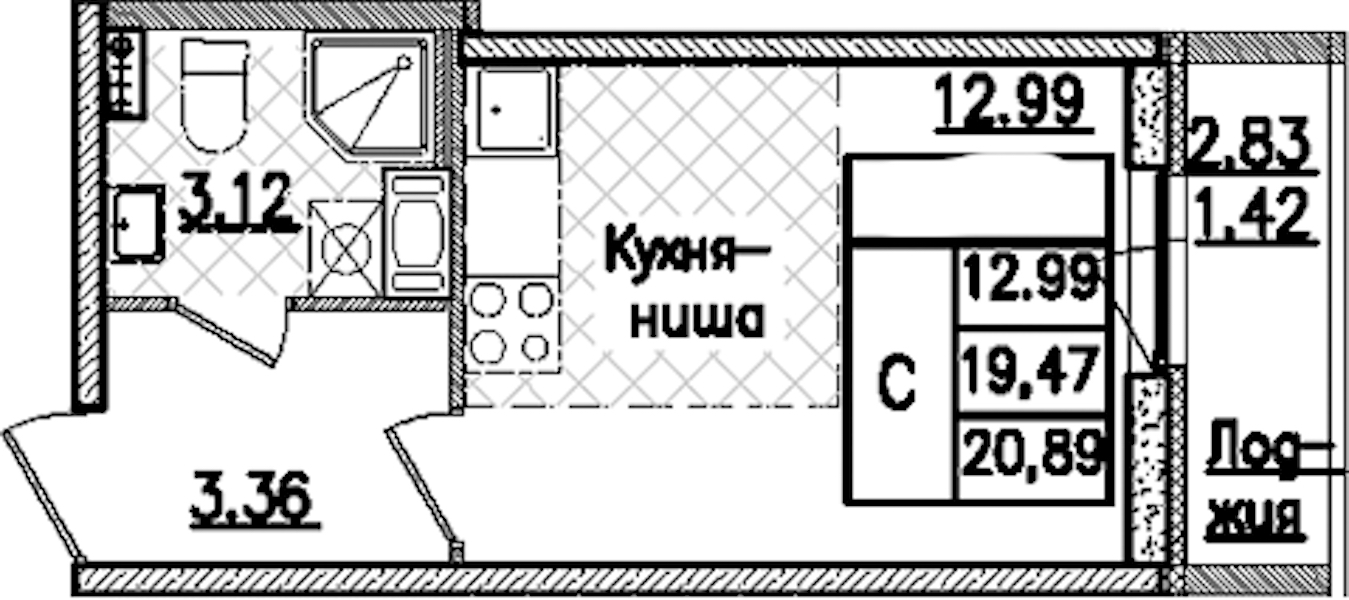 Квартира студия 20.89 м², 9/9 эт., ЖК «Кинопарк»