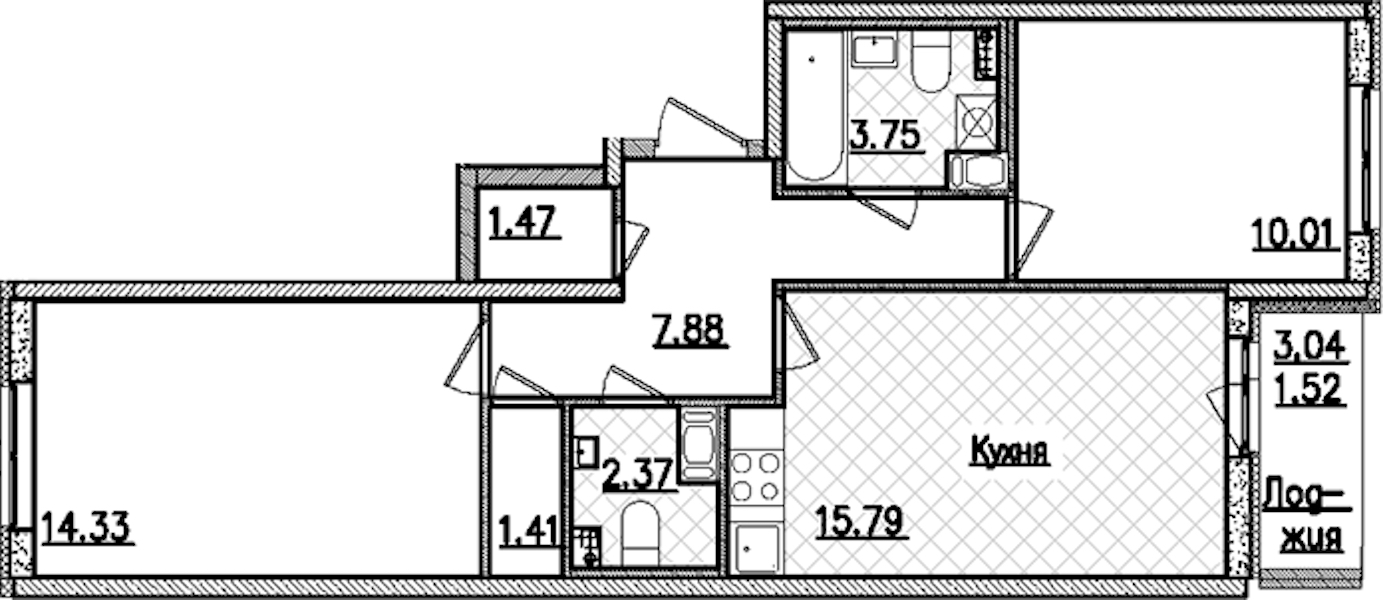 2-комнатная квартира 58.53 м², 2/9 эт., ЖК «Кинопарк»