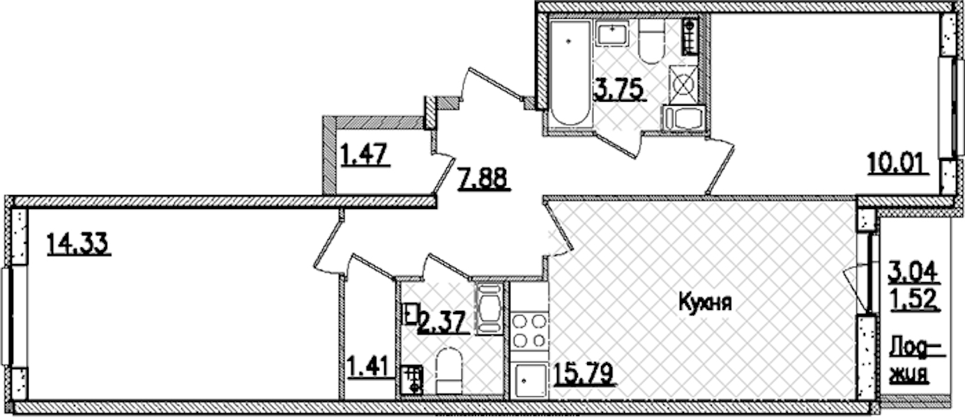 2-комнатная квартира 58.53 м², 6/9 эт., ЖК «Кинопарк»