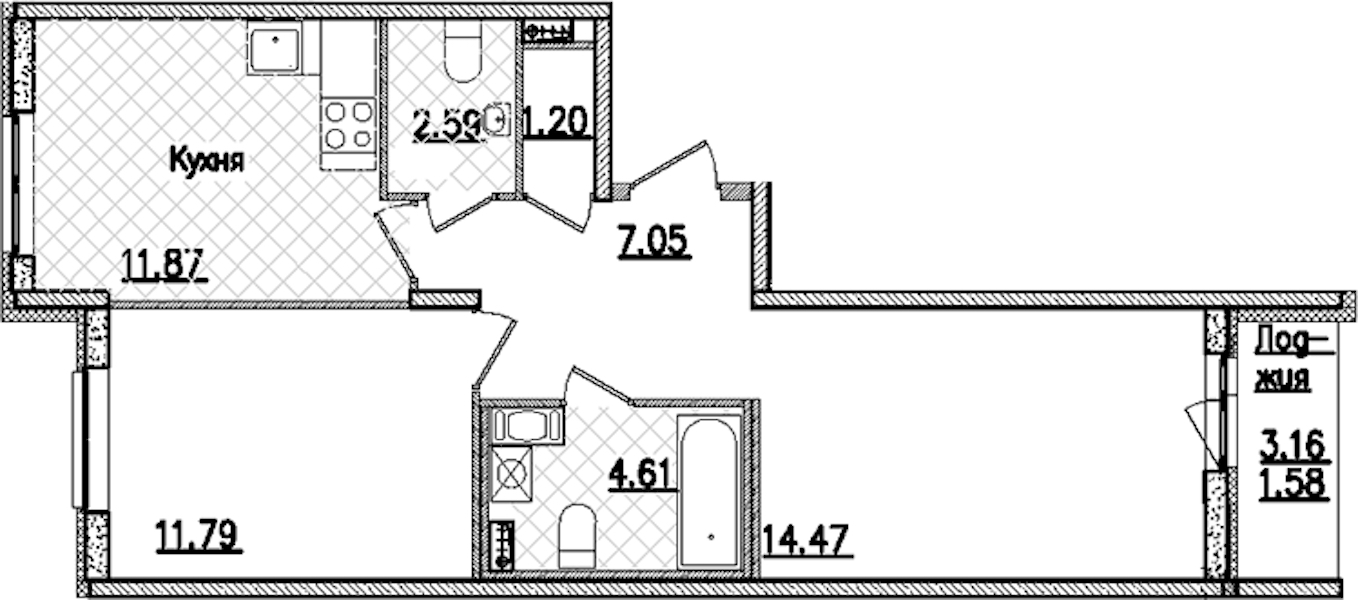 2-комнатная квартира 55.16 м², 3/9 эт., ЖК «Кинопарк»