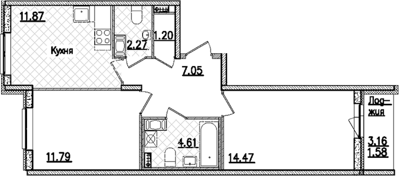 2-комнатная квартира 54.84 м², 6/9 эт., ЖК «Кинопарк»