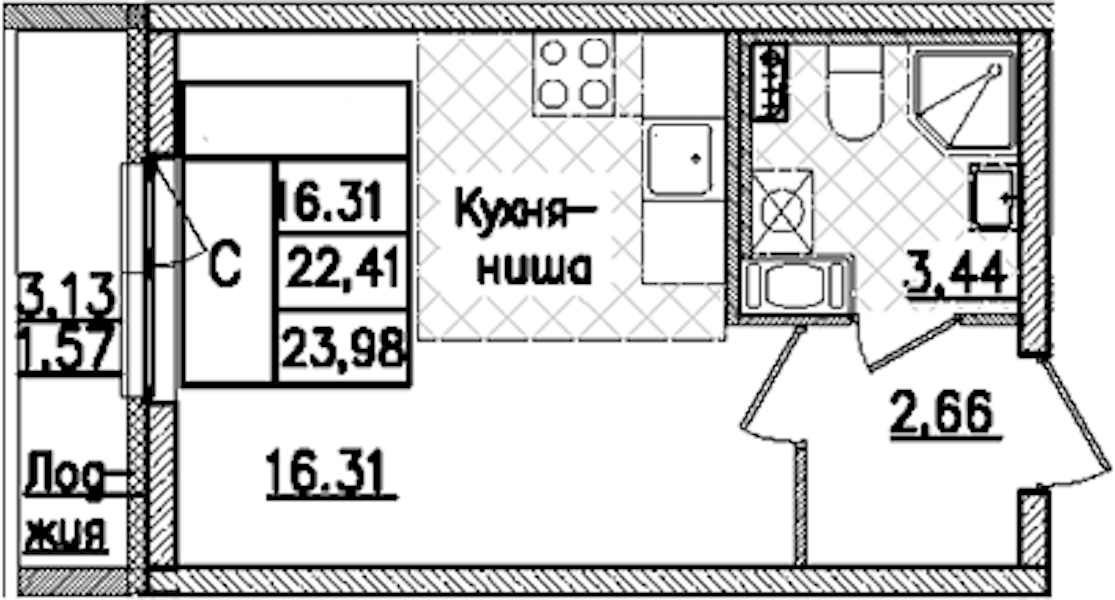 Квартира студия 23.98 м², 8/9 эт., ЖК «Кинопарк»