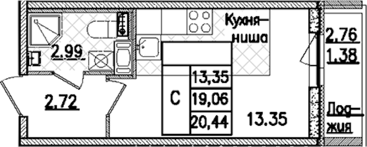 Квартира студия 20.44 м², 9/9 эт., ЖК «Кинопарк»