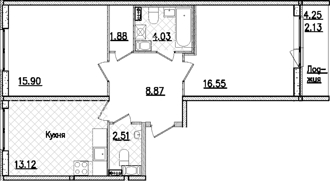 2-комнатная квартира 64.99 м², 6/9 эт., ЖК «Кинопарк»