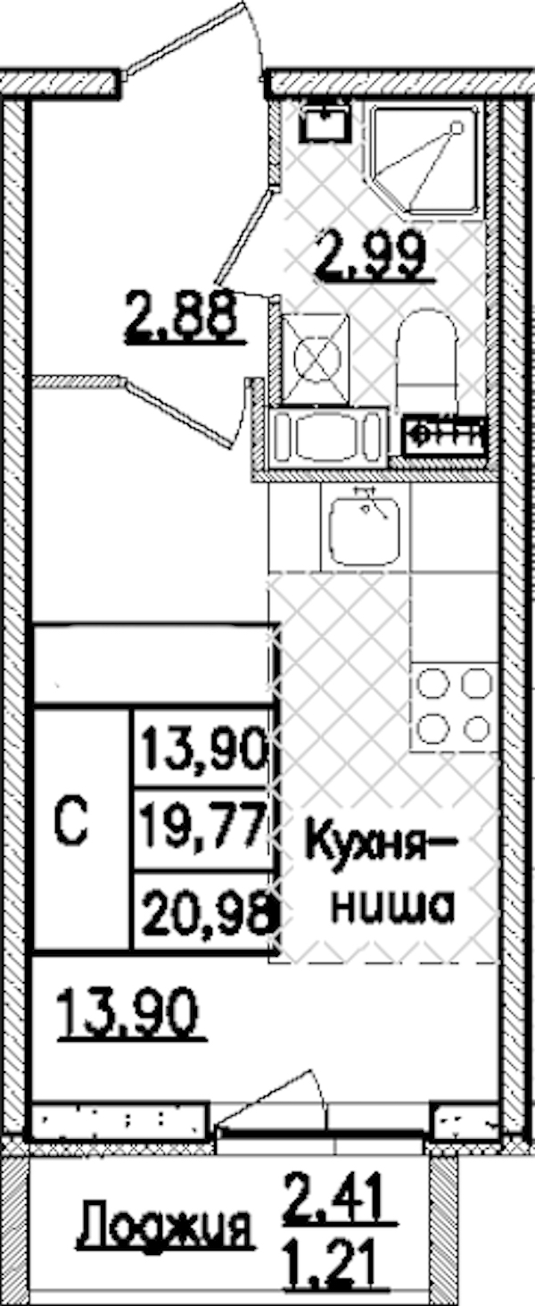 Квартира студия 20.98 м², 8/9 эт., ЖК «Кинопарк»