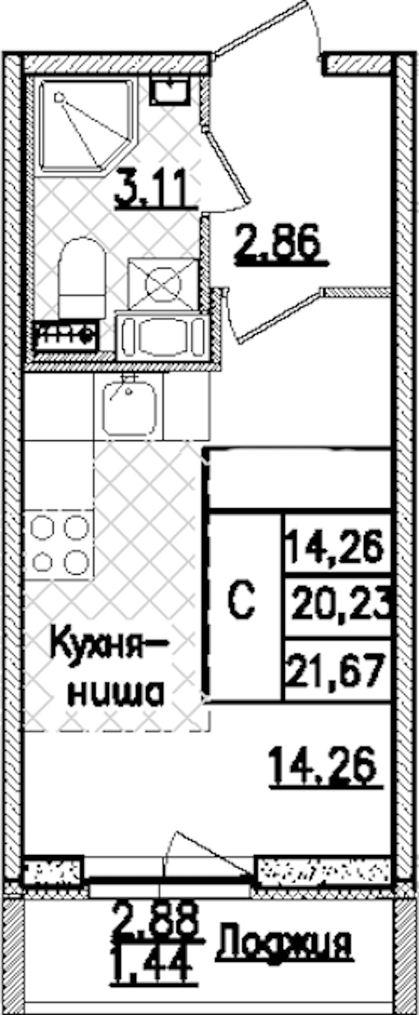 Квартира студия 21.67 м², 3/9 эт., ЖК «Кинопарк»