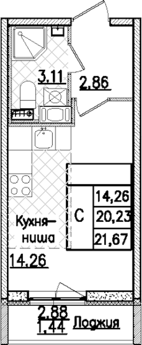 Квартира студия 21.67 м², 4/9 эт., ЖК «Кинопарк»
