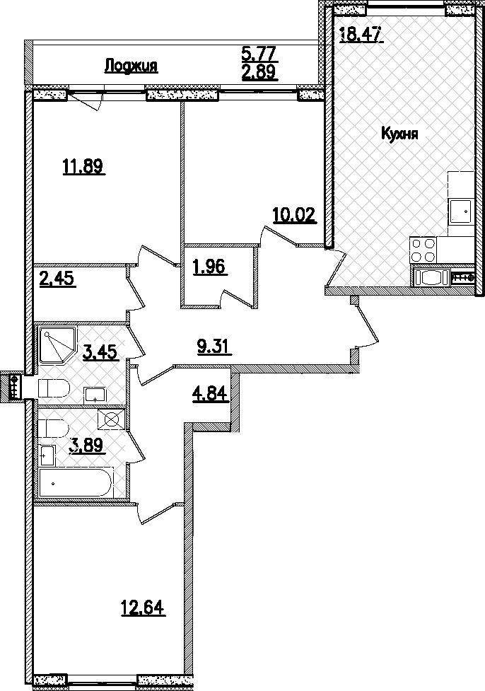 3-комнатная квартира 81.81 м², 4/9 эт., ЖК «Кинопарк»