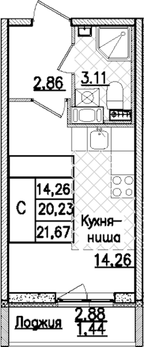 Квартира студия 21.67 м², 7/9 эт., ЖК «Кинопарк»