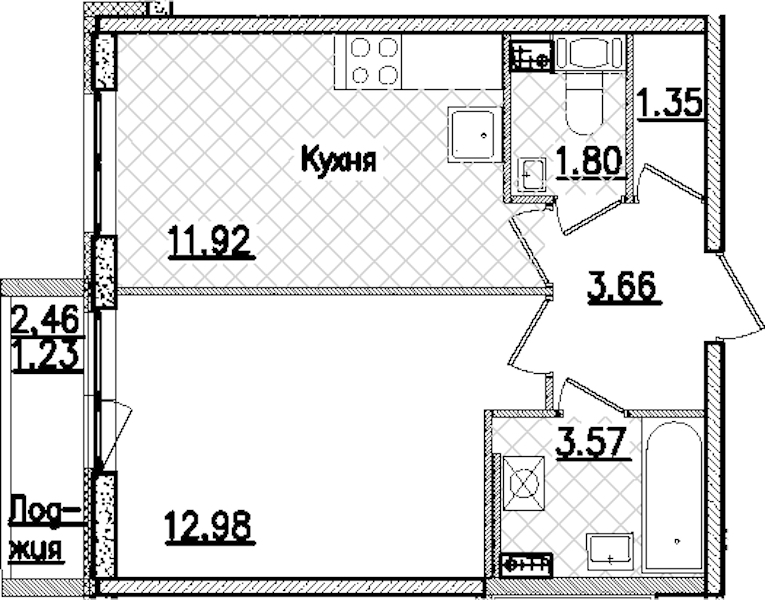 1-комнатная квартира 36.51 м², 3/9 эт., ЖК «Кинопарк»