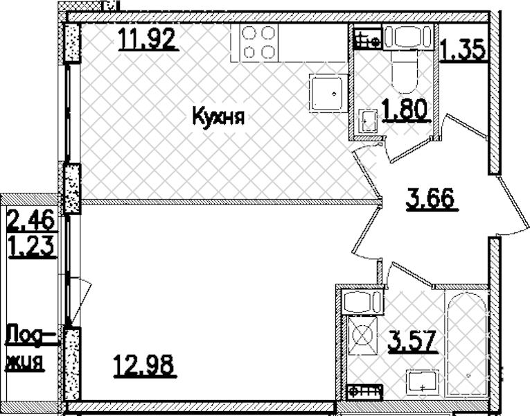 1-комнатная квартира 36.51 м², 6/9 эт., ЖК «Кинопарк»