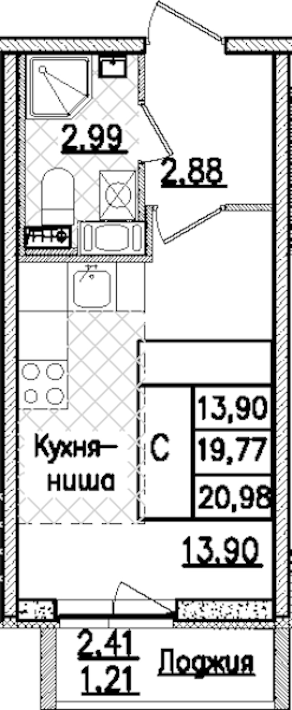 Квартира студия 20.98 м², 7/9 эт., ЖК «Кинопарк»