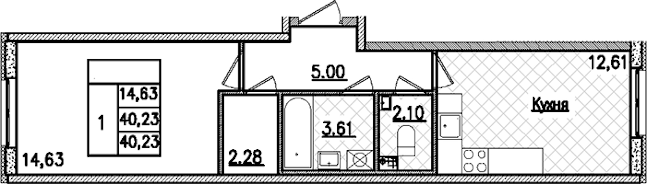 1-комнатная квартира 40.23 м², 2/9 эт., ЖК «Кинопарк»
