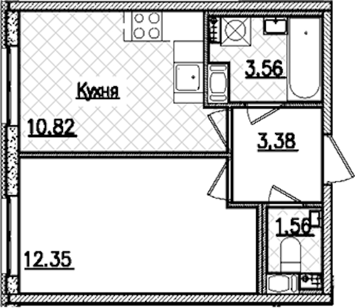 1-комнатная квартира 31.67 м², 2/9 эт., ЖК «Кинопарк»