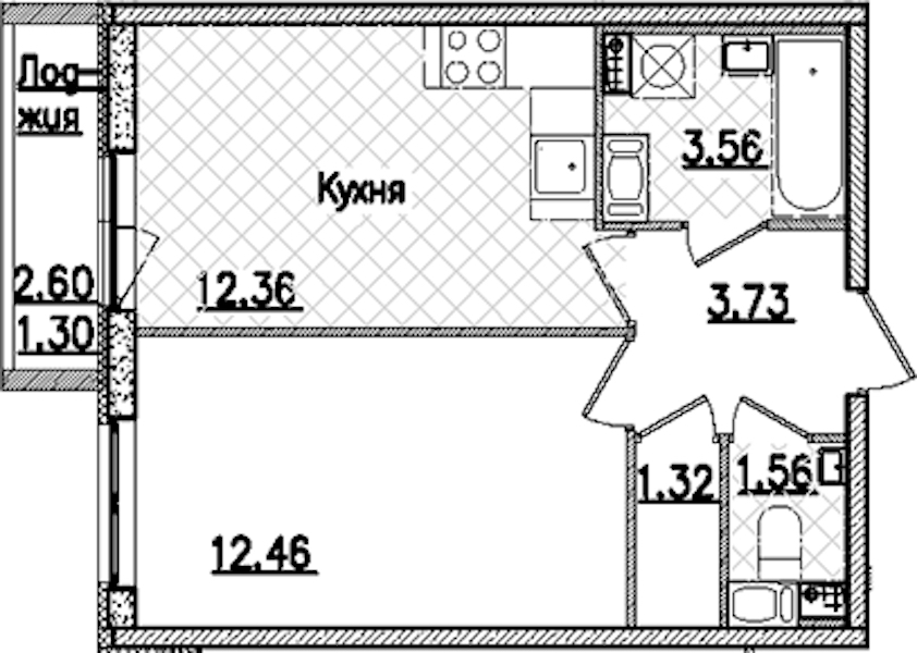 1-комнатная квартира 36.29 м², 3/9 эт., ЖК «Кинопарк»