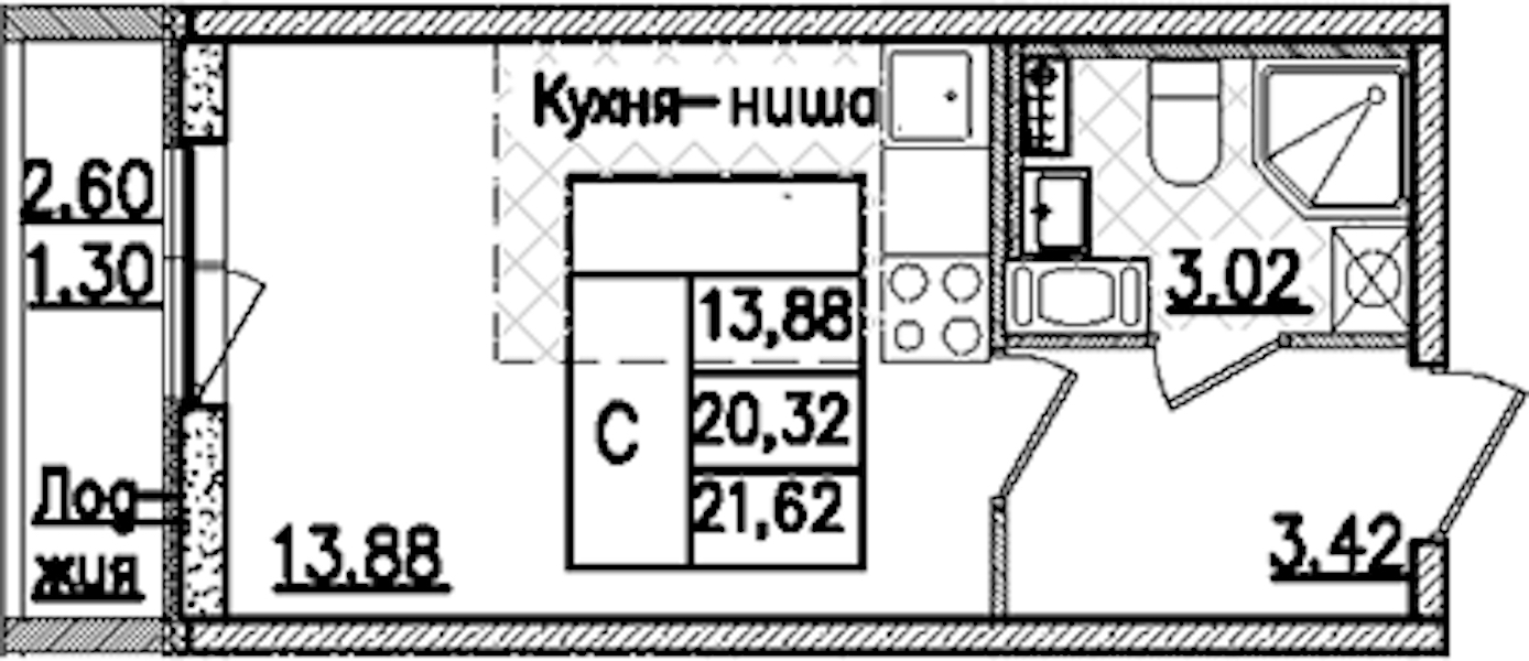 Квартира студия 21.62 м², 3/9 эт., ЖК «Кинопарк»