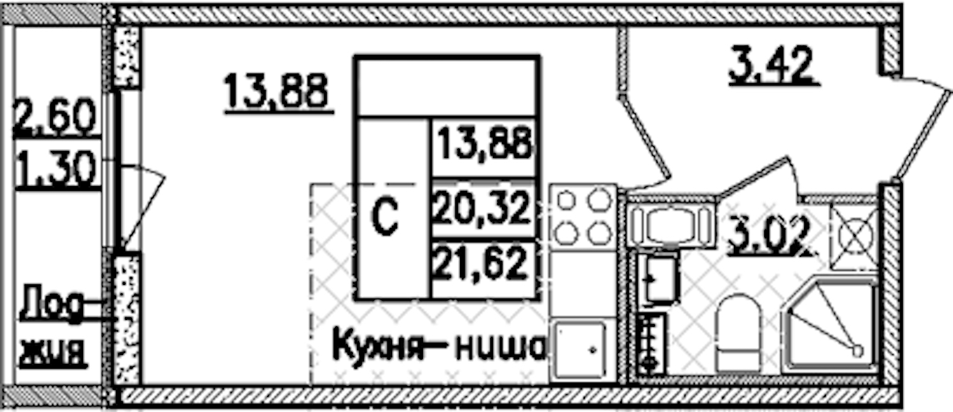 Квартира студия 21.62 м², 3/9 эт., ЖК «Кинопарк»