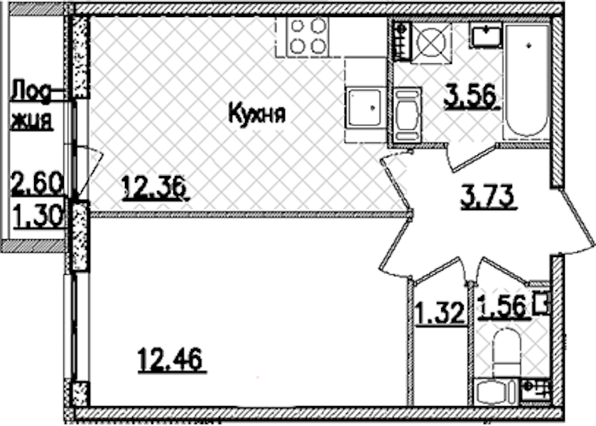 1-комнатная квартира 36.29 м², 6/9 эт., ЖК «Кинопарк»