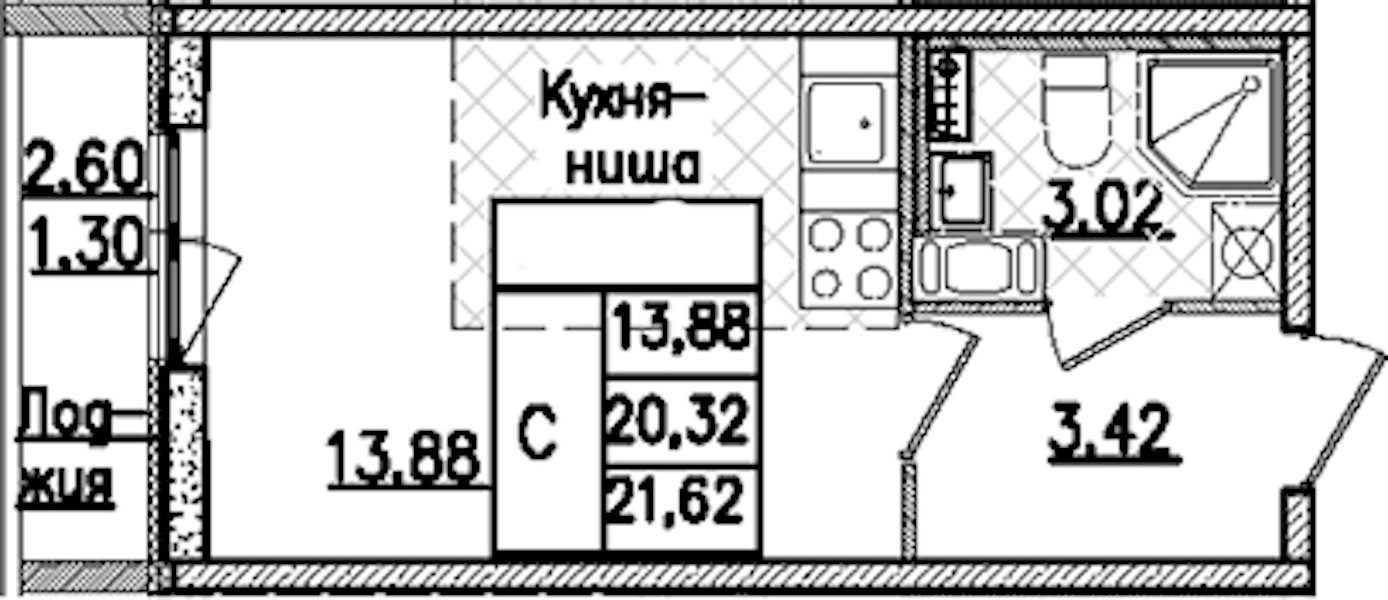 Квартира студия 21.62 м², 7/9 эт., ЖК «Кинопарк»