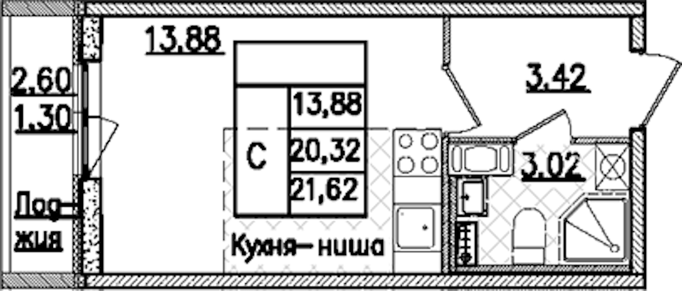 Квартира студия 21.62 м², 7/9 эт., ЖК «Кинопарк»