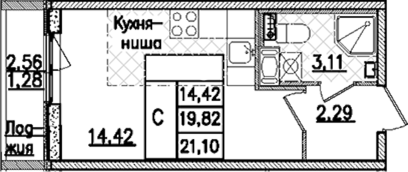 Квартира студия 21.1 м², 7/9 эт., ЖК «Кинопарк»
