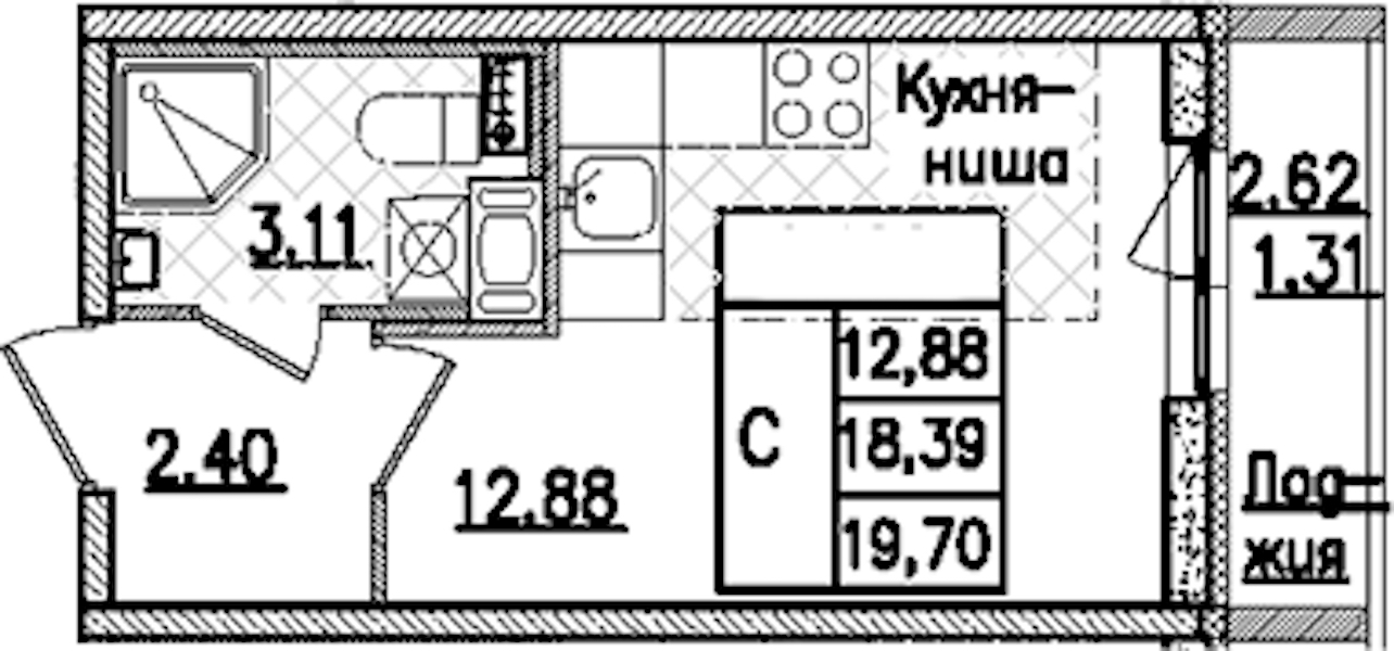 Квартира студия 19.7 м², 9/9 эт., ЖК «Кинопарк»