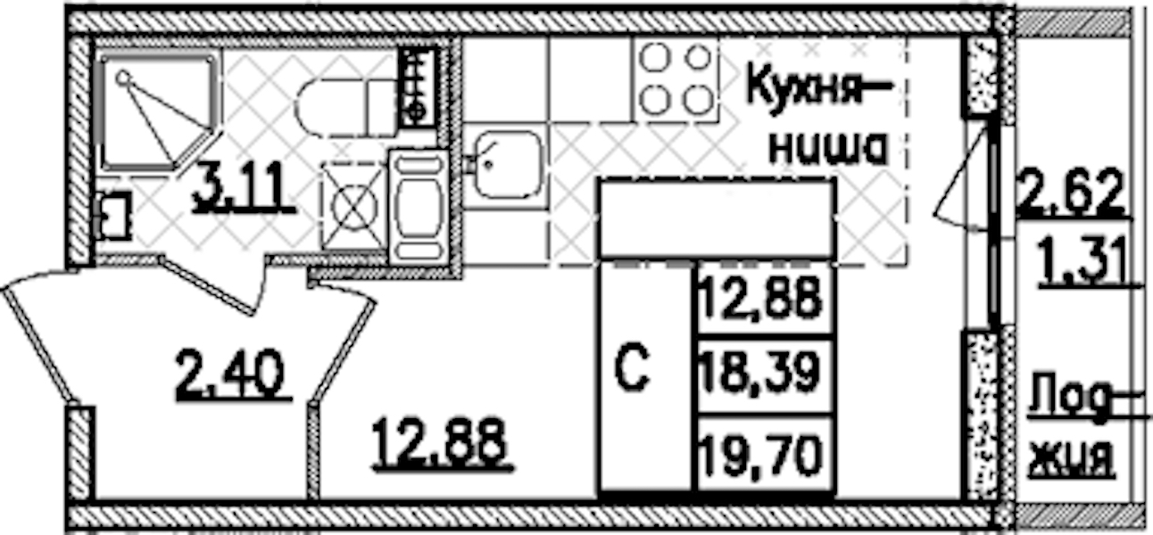 Квартира студия 19.7 м², 9/9 эт., ЖК «Кинопарк»