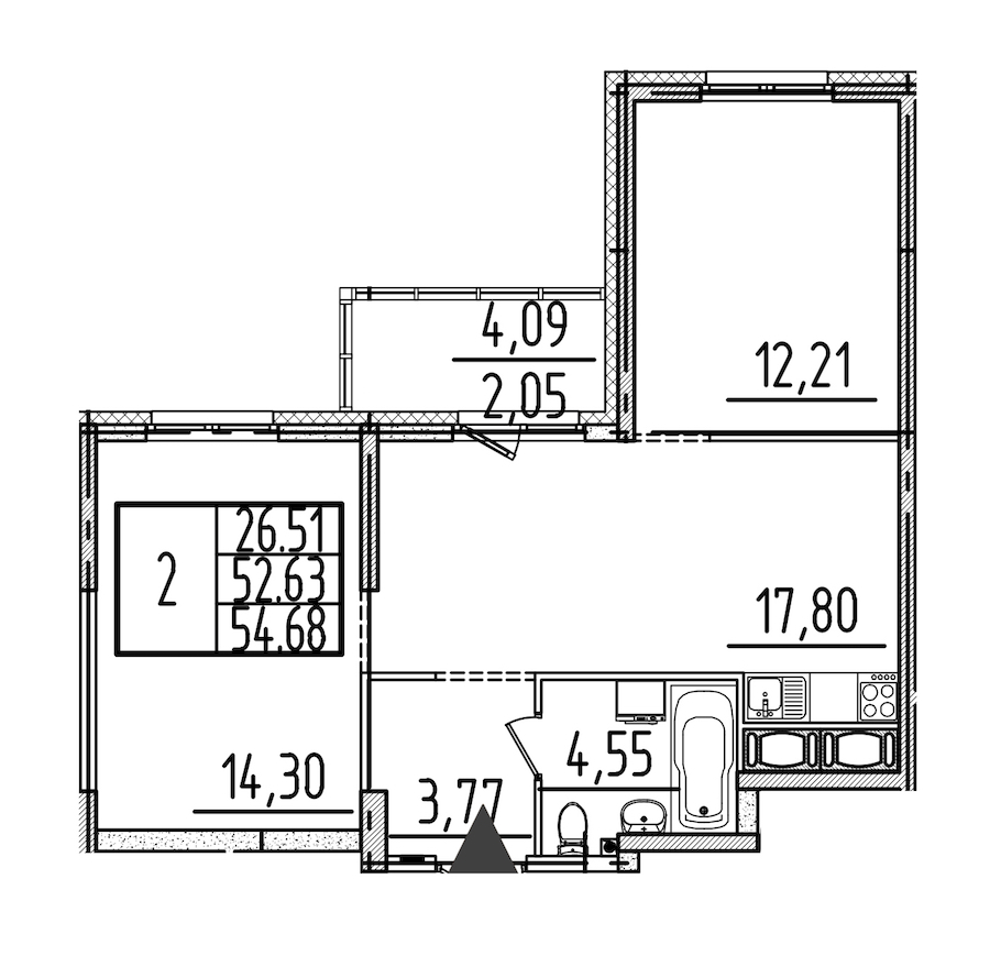 2-комнатная квартира 54.68 м², 21/26 эт., ЖК «Simple»