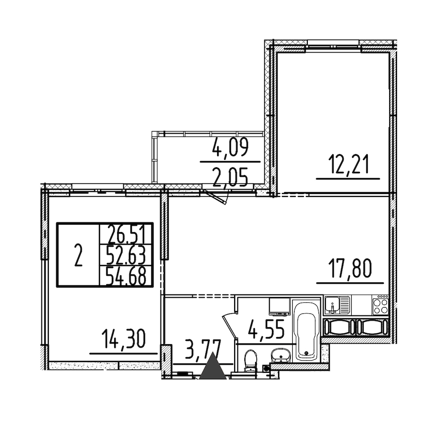 2-комнатная квартира 54.68 м², 16/26 эт., ЖК «Simple»