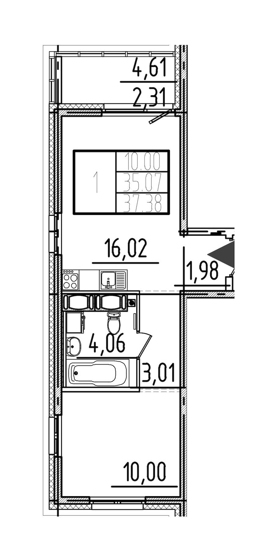 1-комнатная квартира 37.38 м², 21/26 эт., ЖК «Simple»