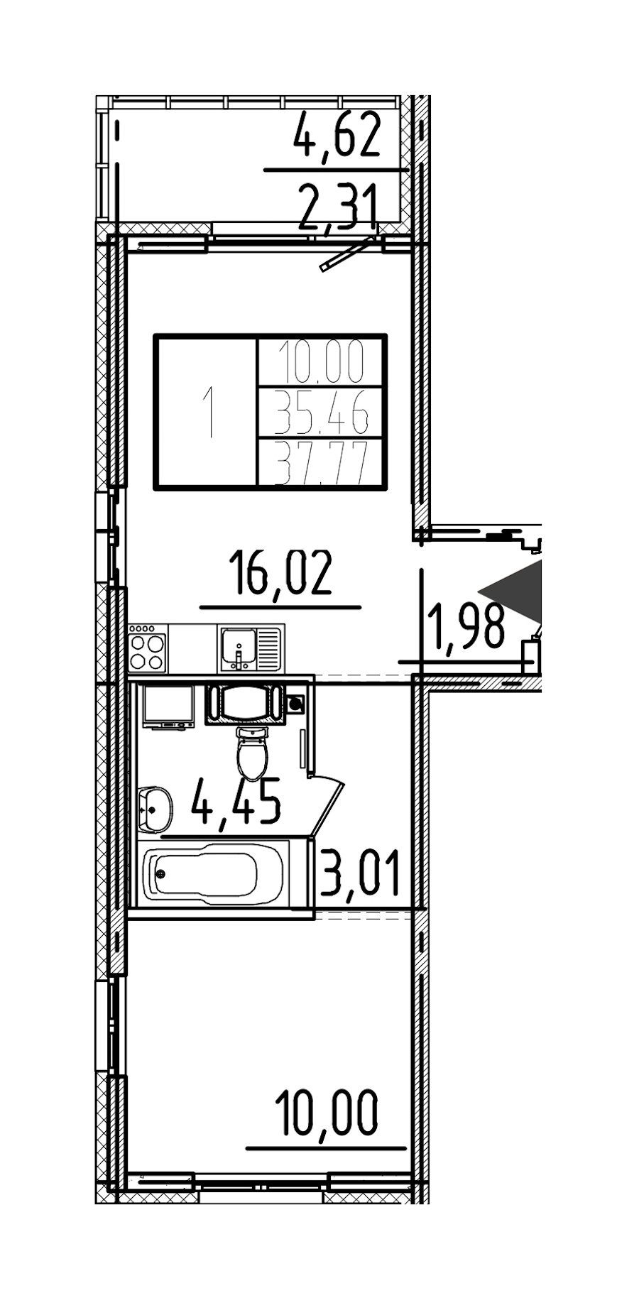 1-комнатная квартира 37.77 м², 4/26 эт., ЖК «Simple»