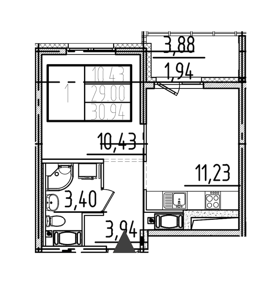 1-комнатная квартира 30.94 м², 19/26 эт., ЖК «Simple»