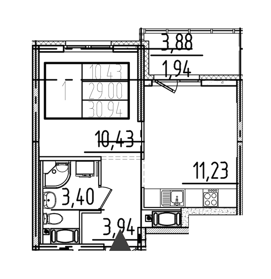 1-комнатная квартира 30.94 м², 14/26 эт., ЖК «Simple»