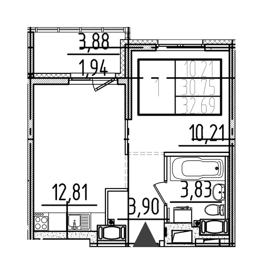 1-комнатная квартира 32.69 м², 20/26 эт., ЖК «Simple»