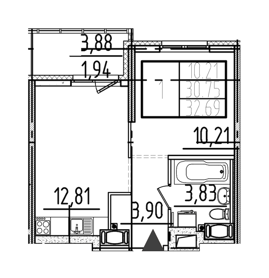 1-комнатная квартира 32.69 м², 14/26 эт., ЖК «Simple»