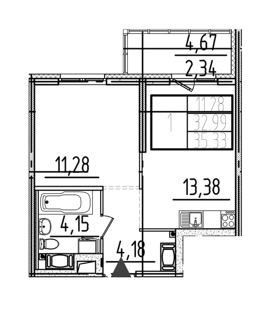1-комнатная квартира 35.33 м², 9/26 эт., ЖК «Simple»