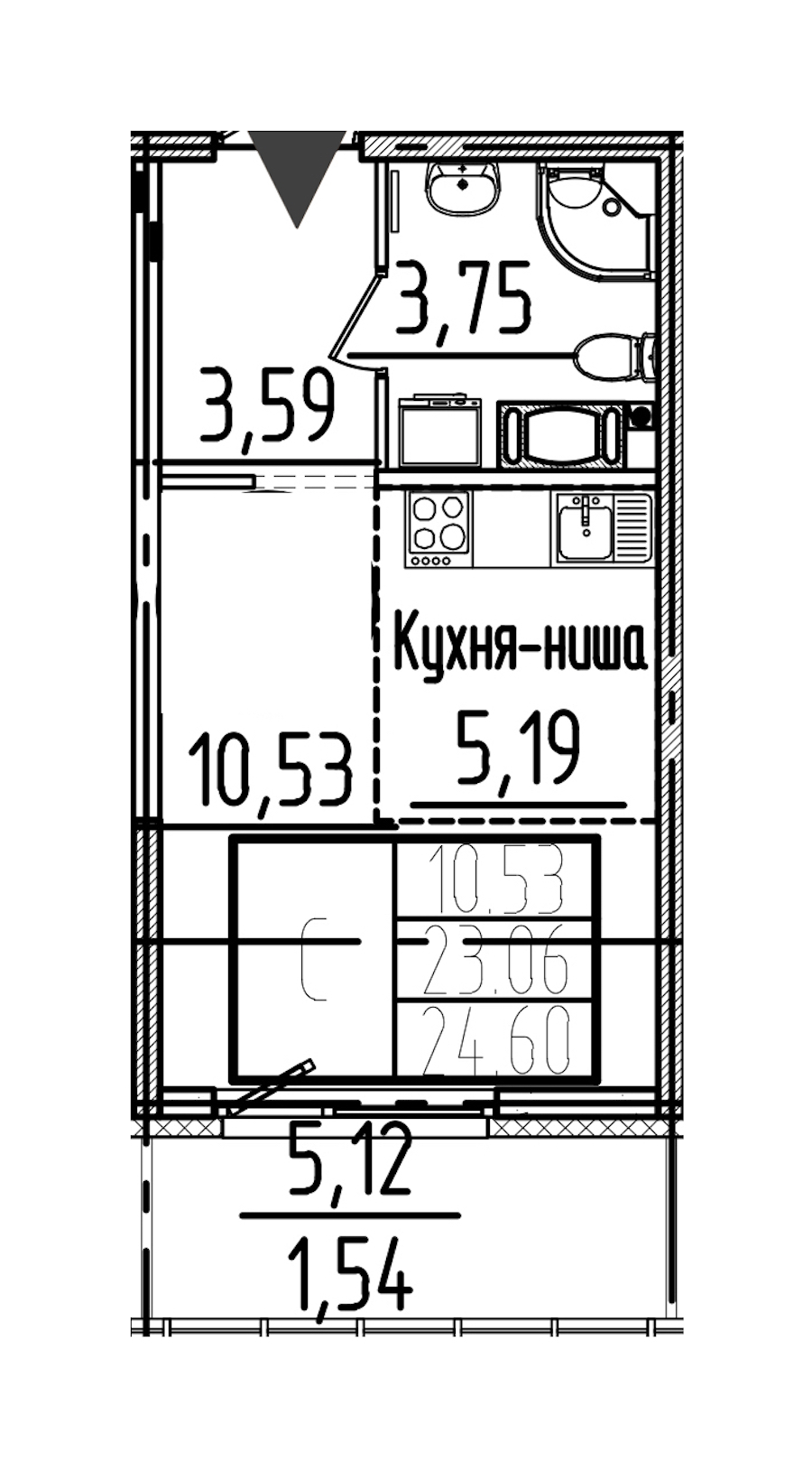 Квартира студия 24.6 м², 11/26 эт., ЖК «Simple»