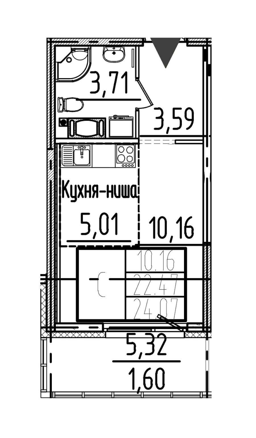 Квартира студия 24.07 м², 5/26 эт., ЖК «Simple»