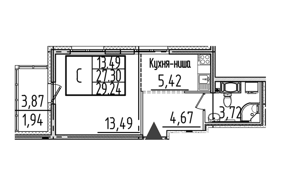 Квартира студия 29.24 м², 9/26 эт., ЖК «Simple»