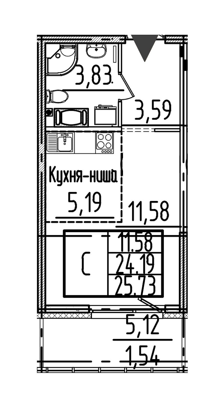 Квартира студия 25.73 м², 6/26 эт., ЖК «Simple»