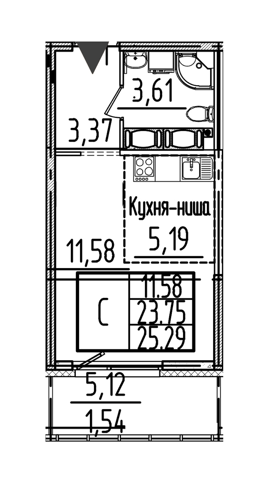 Квартира студия 25.29 м², 18/26 эт., ЖК «Simple»
