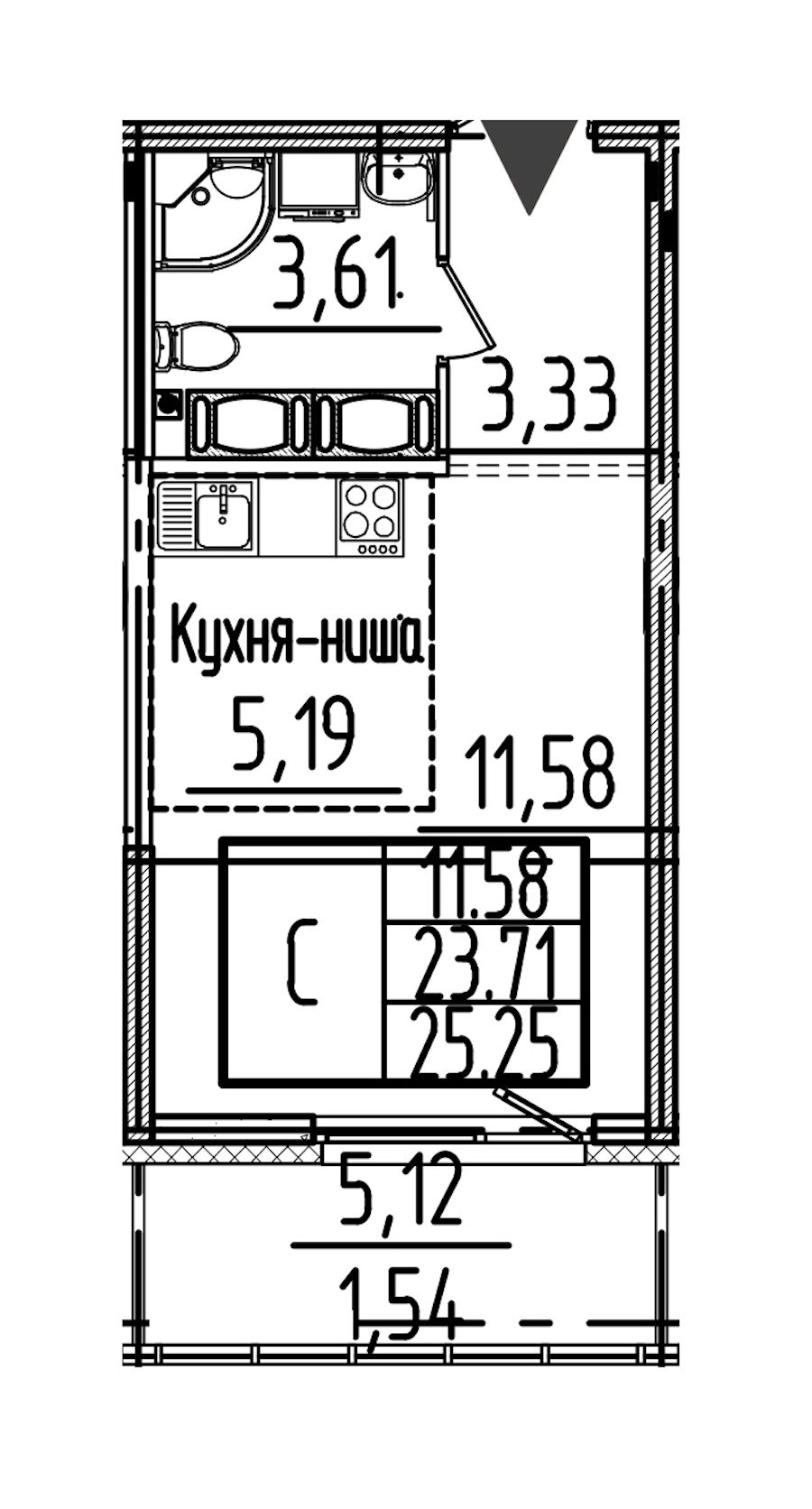 Квартира студия 25.25 м², 17/26 эт., ЖК «Simple»