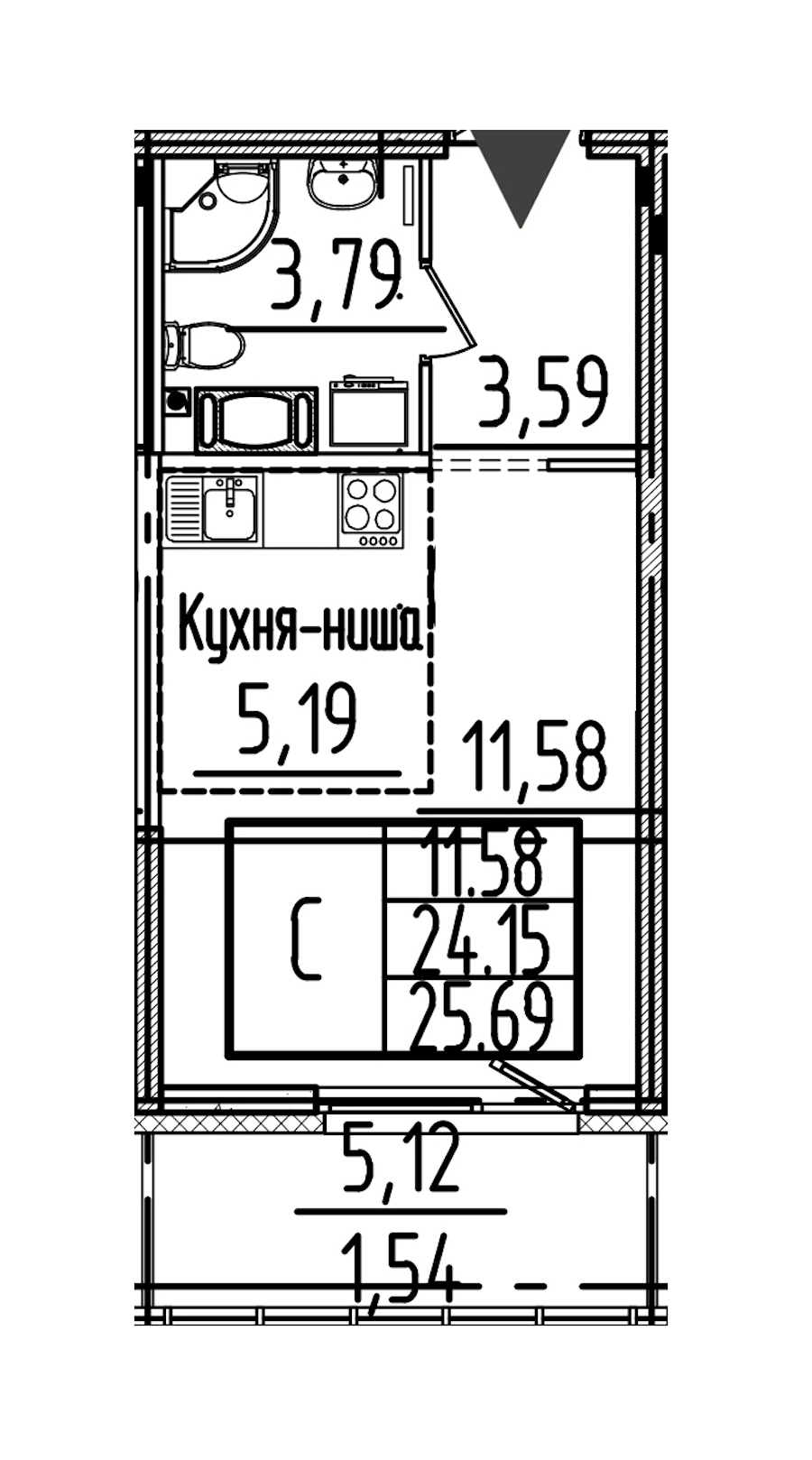 Квартира студия 29.27 м², 5/26 эт., ЖК «Simple»