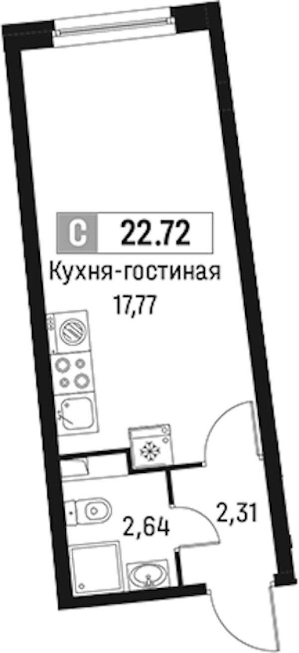 Квартира студия 22.72 м², 2/18 эт., ЖК «Авиатор»