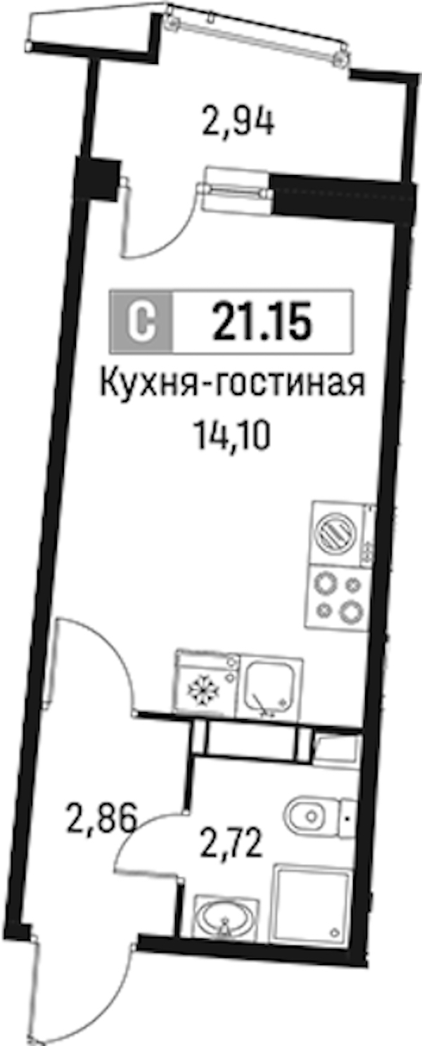 Квартира студия 21.15 м², 8/18 эт., ЖК «Авиатор»